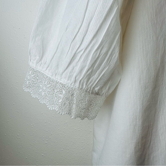 Talbots poplin square neck top blouse lace boho - Picture 12 of 14